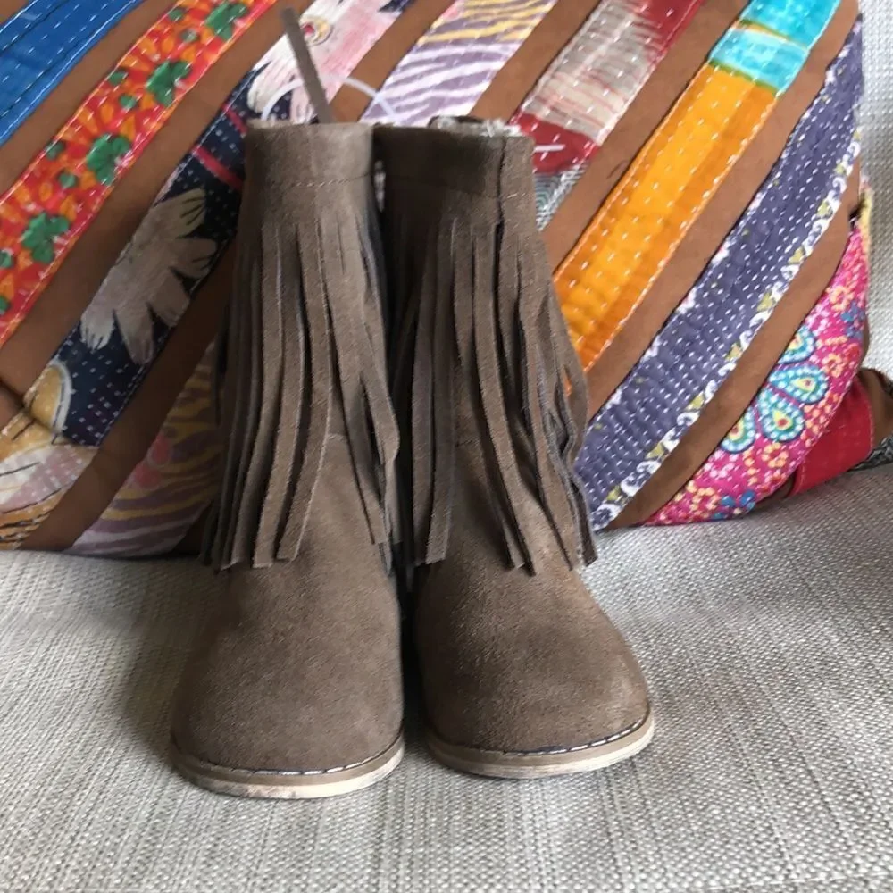 Joyfolie Genuine Suede Fringe Baby Boots